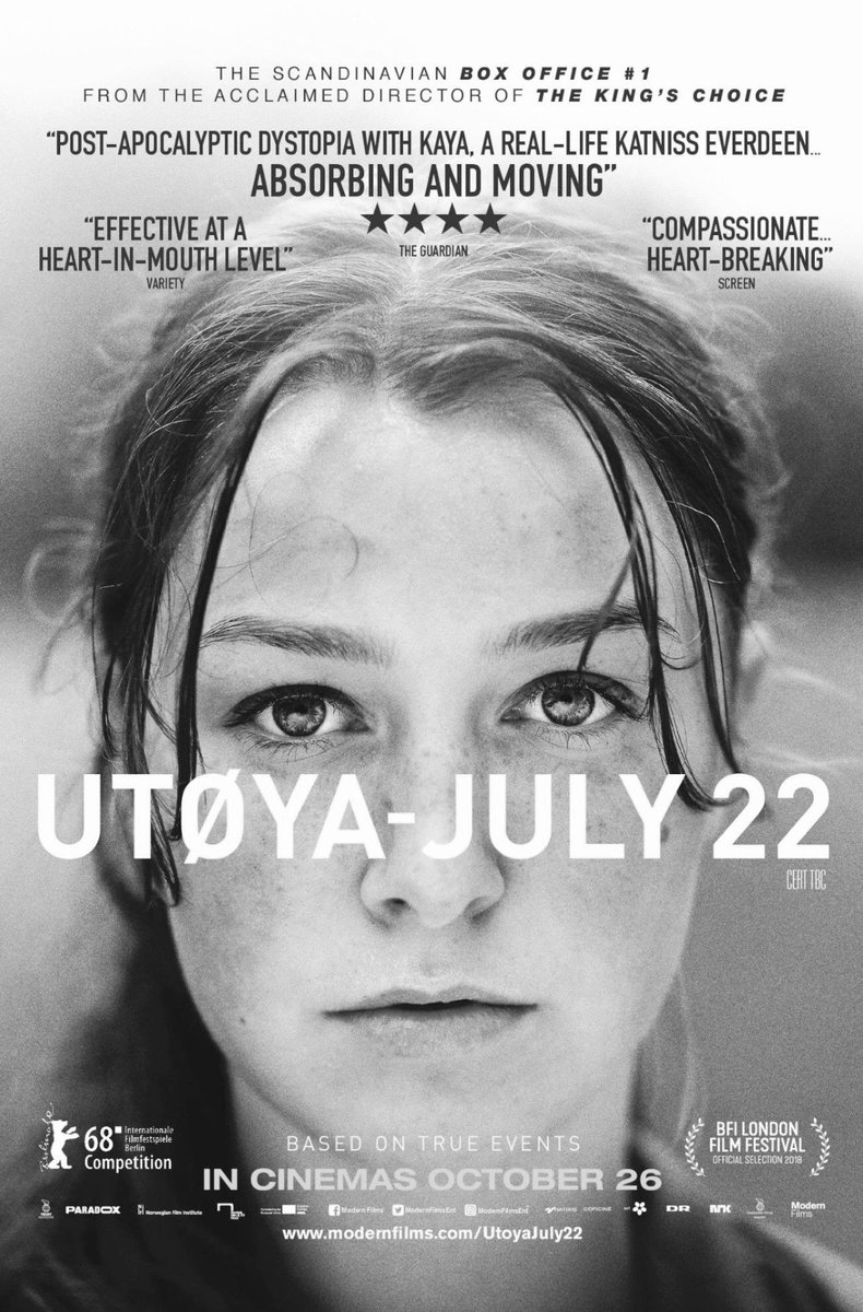 Started with 'Utøya: July 22' (Norway 🇳🇴) which I had wanted to watch for many years.
It's a very tough watch, predictably 😳
Real time & one-shot makes you feel incredibly close.
Not a relaxing but an extremely convincingly done film 👍🏼