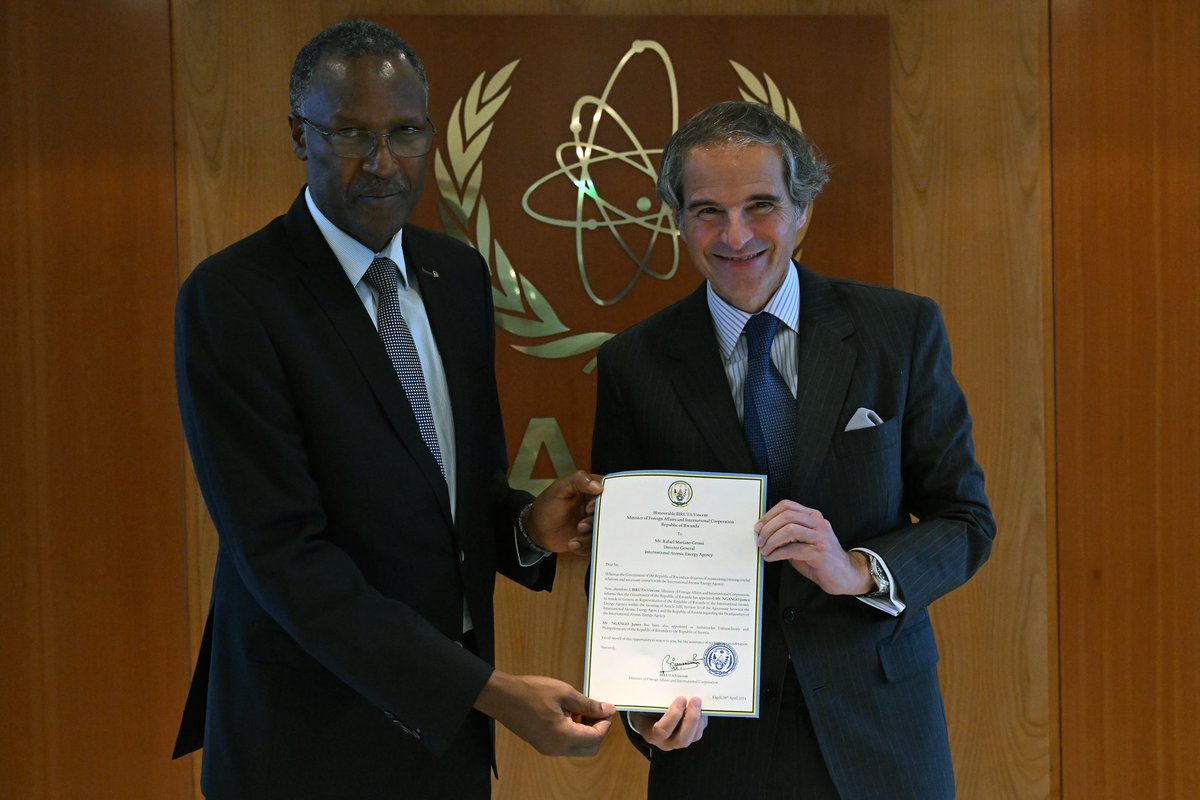 Through #RaysOfHope, @IAEAorg is enhancing cancer care at Kigali Military Hospital, and with #Atoms4Food we aim to improve food security. Nuclear power holds great potential to support Rwanda's development; IAEA stands ready to assist further. Welcome to the IAEA, Amb @NgangoJ5.