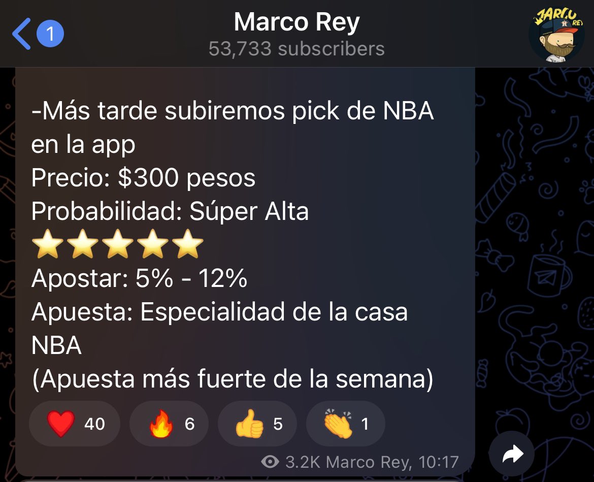 TipstersBetFree's tweet image. Pick de la semana de Marco Rey 👑 

•100 ❤️♻️🗯️ y lo soltamos
Probabilidad super alta de ganarse ⭐️

La jugada la subiré aqui👇
t.me/+WUEnl6X4SNg4M…