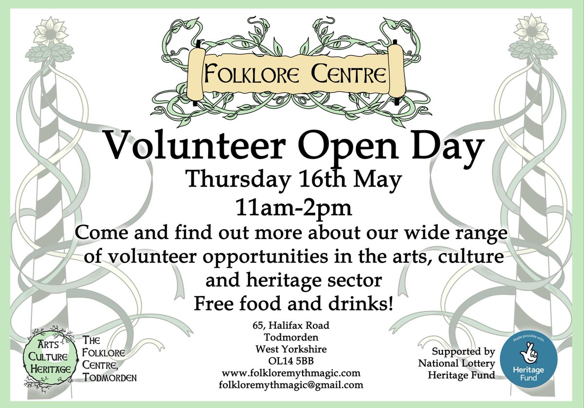 Got a little time to spare? Want to join a friendly team of volunteers? Want to learn new skills in arts, culture & heritage sector? Come & find out more about volunteering at The Folklore Centre! There will be cake! Thanks to @HeritageFundUK