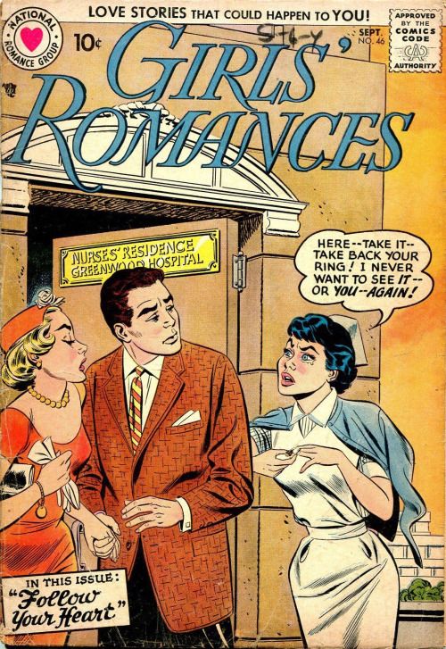 Today’s Comic Book: “Girls’ Romances” #46 Sept 1957 tinyurl.com/eb277j9u #histmed #histnursing