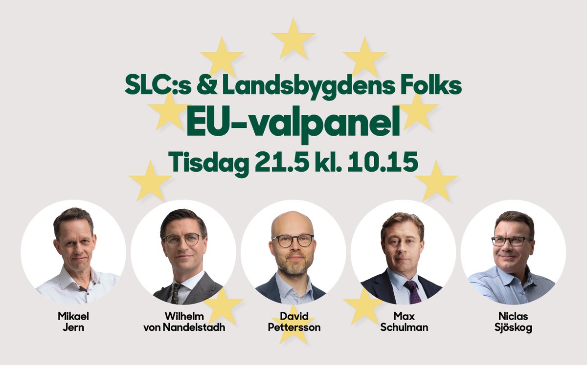 🇪🇺 Välkommen på SLC:s &amp; Landsbygdens Folks EU-valpanel 21.5 i Helsingfors &amp; online då vi tar pulsen på EU-kandidaterna Mikael Jern, Wilhelm von Nandelstadh, David Pettersson, Max Schulman &amp; Niclas Sjöskog
🇪🇺👉slc.fi/eupanel #EUval2024 #EUvaalit2024 #eurovaalit #eu2024