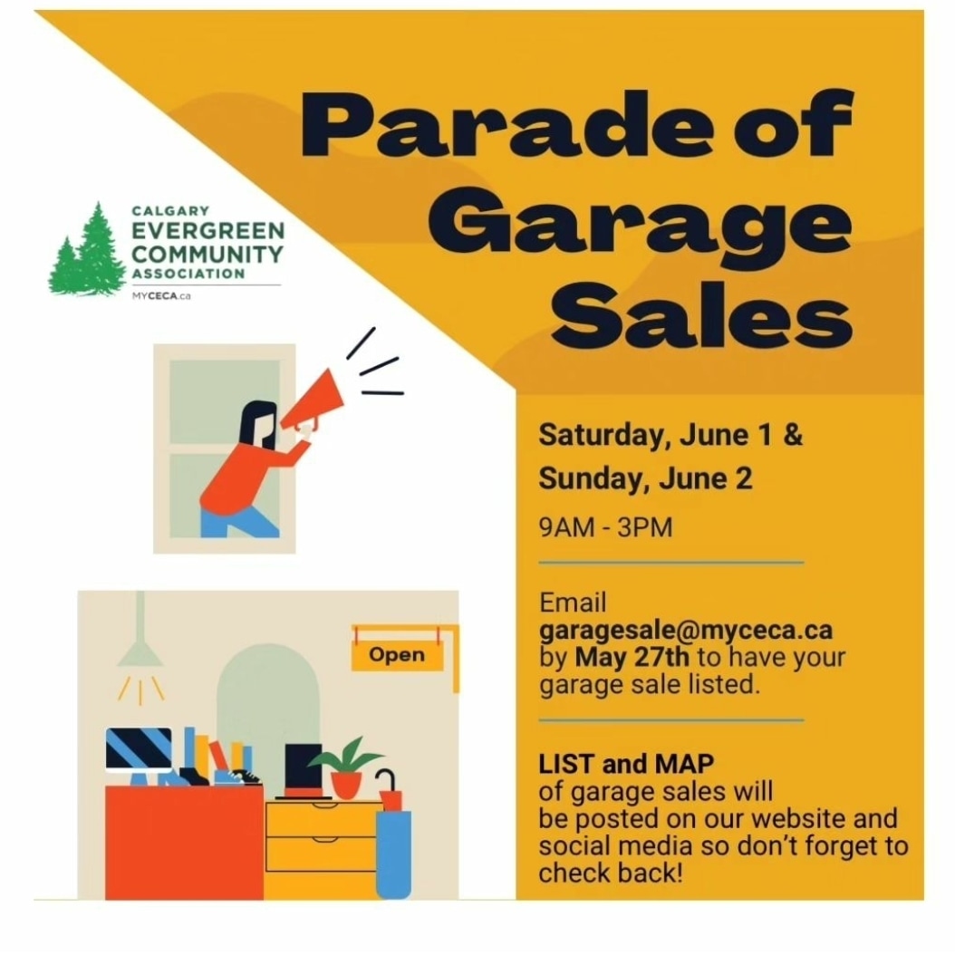 The Parade of Garage sales will be held on June 1 & 2, 2024, from 9 am to 3 pm daily. Please email garagesale@myceca.ca by May 27th, 2024 to have your garage sale listed. The list and map will be posted on our website at myceca.ca !
#myceca #yyc #garagesale