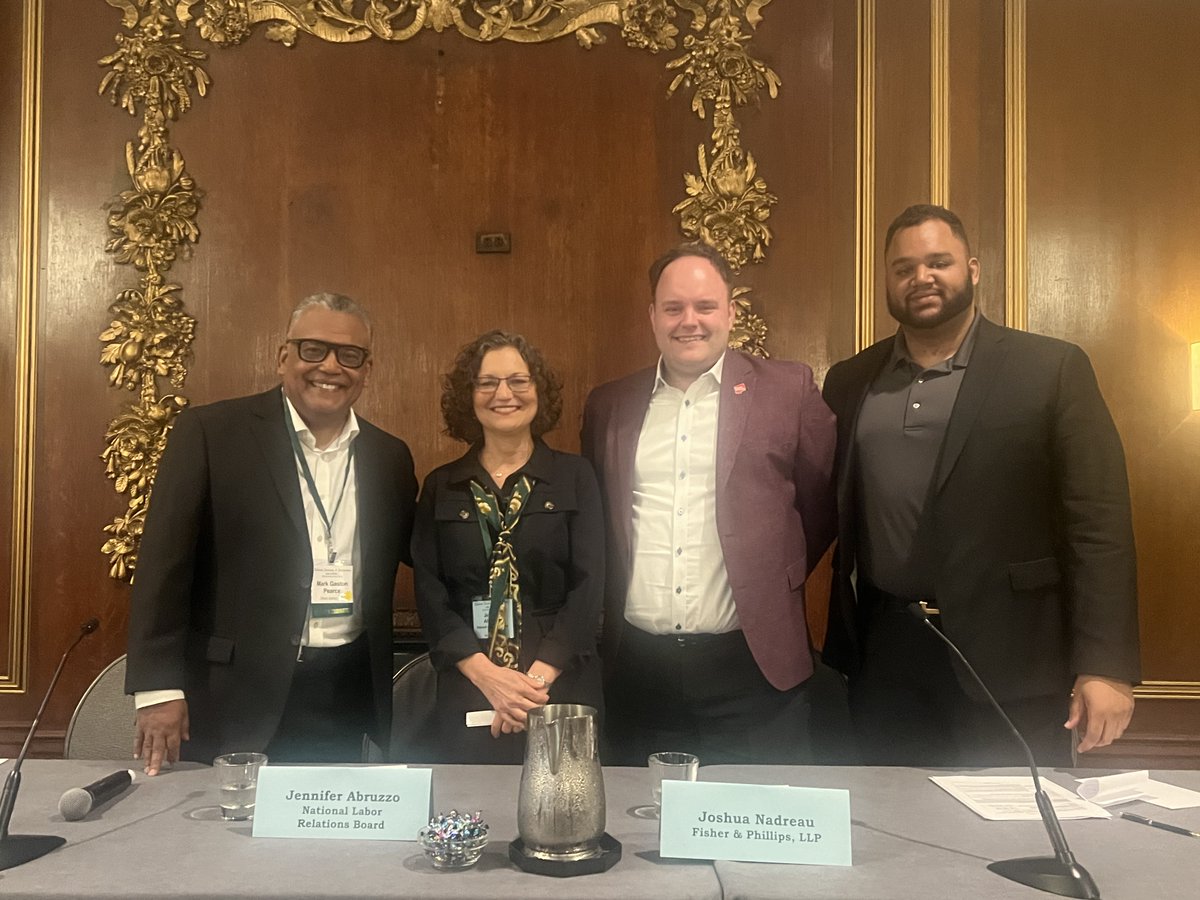 What an honor to share the stage with former <a href="/NLRB/">NLRB</a> Chair <a href="/MarkGPearceWRI/">Mark Gaston Pearce</a>, <a href="/NLRBGC/">NLRB General Counsel</a> Jennifer Abruzzo and #tOSU National Champion Mike Bennett to discuss the employment status of #studentathletes at the National Academy of Arbitrators Annual Meeting! #sportslaw #laborlaw