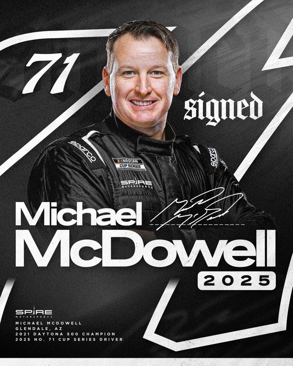 SpireMotorsport's tweet photo. Is it too early to stir up Silly Season?

@Mc_Driver will join our 2025 NASCAR Cup Series lineup in the No. 71 Chevrolet Camaro ZL1 with a multi-year deal.

Learn more: https://t.co/NInn7cTHo9 https://t.co/xKWBLNHDdd