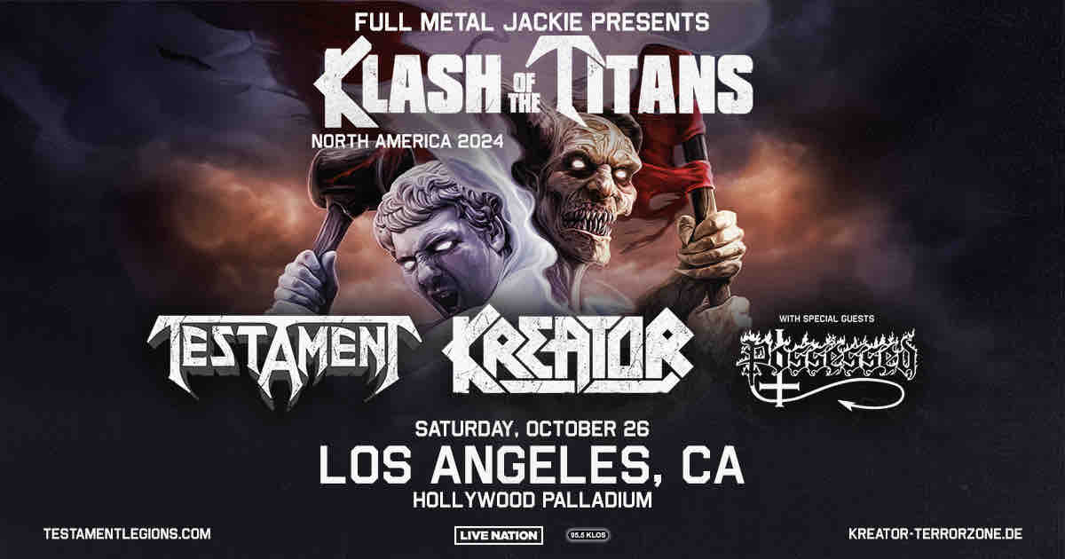 955KLOS's tweet photo. @testament + @kreator are bringing their #KlashOfTheTitans tour to @thepalladium October 26th with special guest #Possessed ‼️
🎫 Get your tickets now at https://t.co/7C4WFkcJMF https://t.co/KC0NW1XGvy