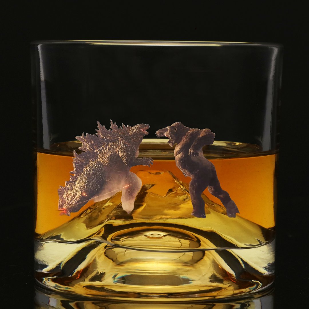 So this is Godzilla fighting King Kong on Mount Fuji, and this is Godzilla fighting King Kong on our Mount Fuji Whisky Glasses