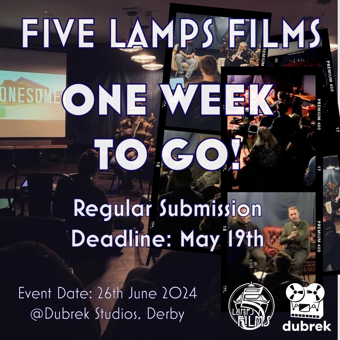 Our regular submission deadline is fast approaching! Five Lamps Films June event is gearing up to be the biggest yet! A great opportunity for filmmakers to discuss their movie, not just show it! FREE TO ENTER #Film #Filmmakers #midlandsfilmmakers #midlandsnetworking