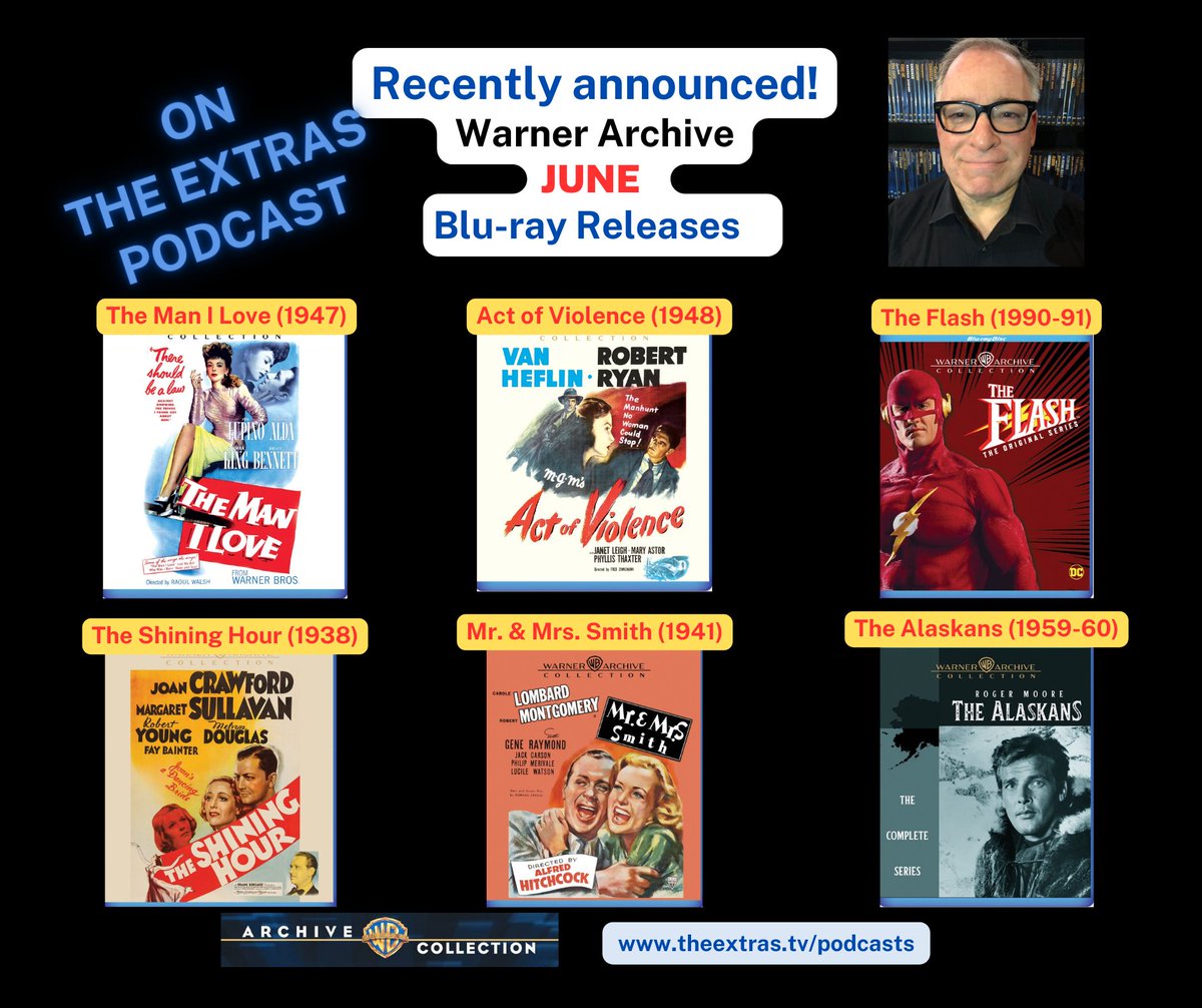 IN case you missed it 👀 6 new #Bluray coming 6/18 from #WarnerArchive Listen to the #podcast for details on each release, the HD restoration, and extras 👍
buzzsprout.com/1781599/149774…

#classicfilm #TCM #classicmovies #classichollywood #physicalmedia #classictv #dc #Noir #hitchcock