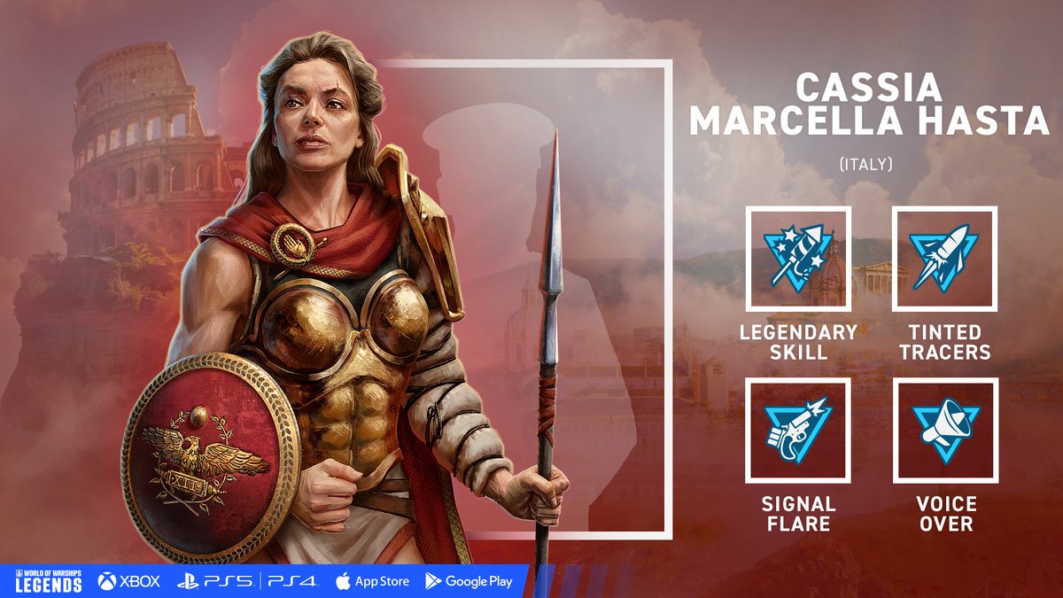 Meet Cassia Marcella Hasta — if you appreciate cosmetics, she is another guise available in this update. Compatible with all Italian non-collaborative commanders, fully voiced, and comes with eye-catching red tracers 🔺 You can get her for free via Roman Quest II bundle.