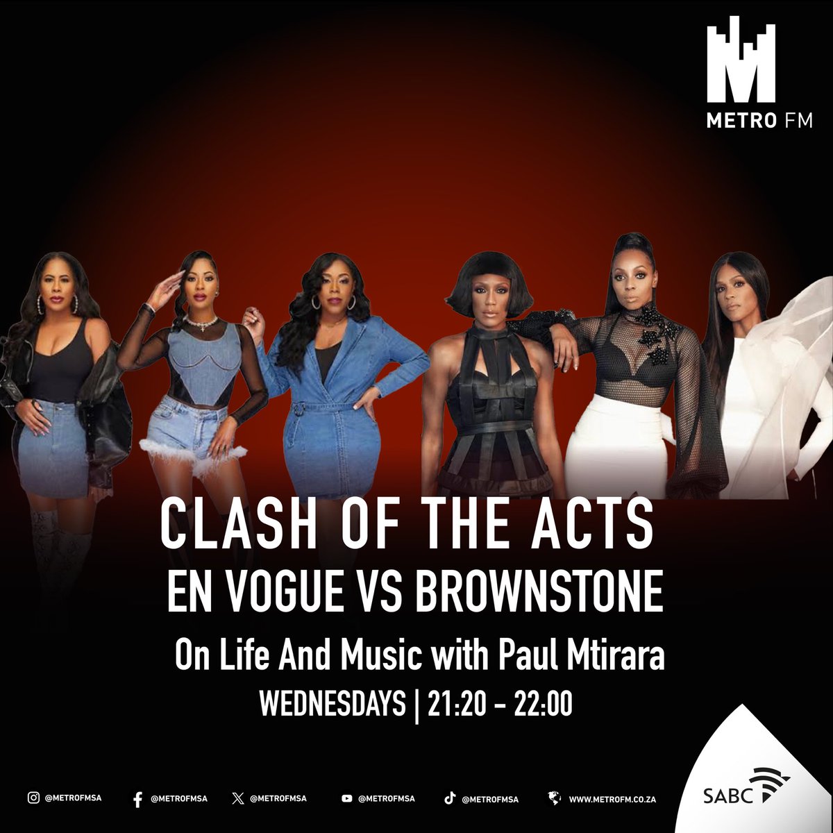 The Clash of The Female RnB groups… En Vogue Vs Brownstone… who gets ur vote? Which group had a better catalog of songs? Tune in and vote 🗳️#lifeandmusic @METROFMSA