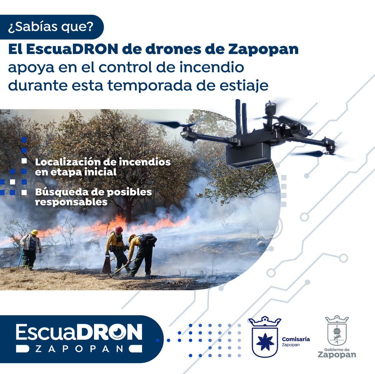 El EscuaDRON de la @PoliciaZapopan realiza rastreo 👀 de incendios durante esta temporada de estiaje. Esta tarea se vuelve crucial en la localización temprana y oportuna de posibles responsables, permitiendo una búsqueda inmediata. 👮🏼