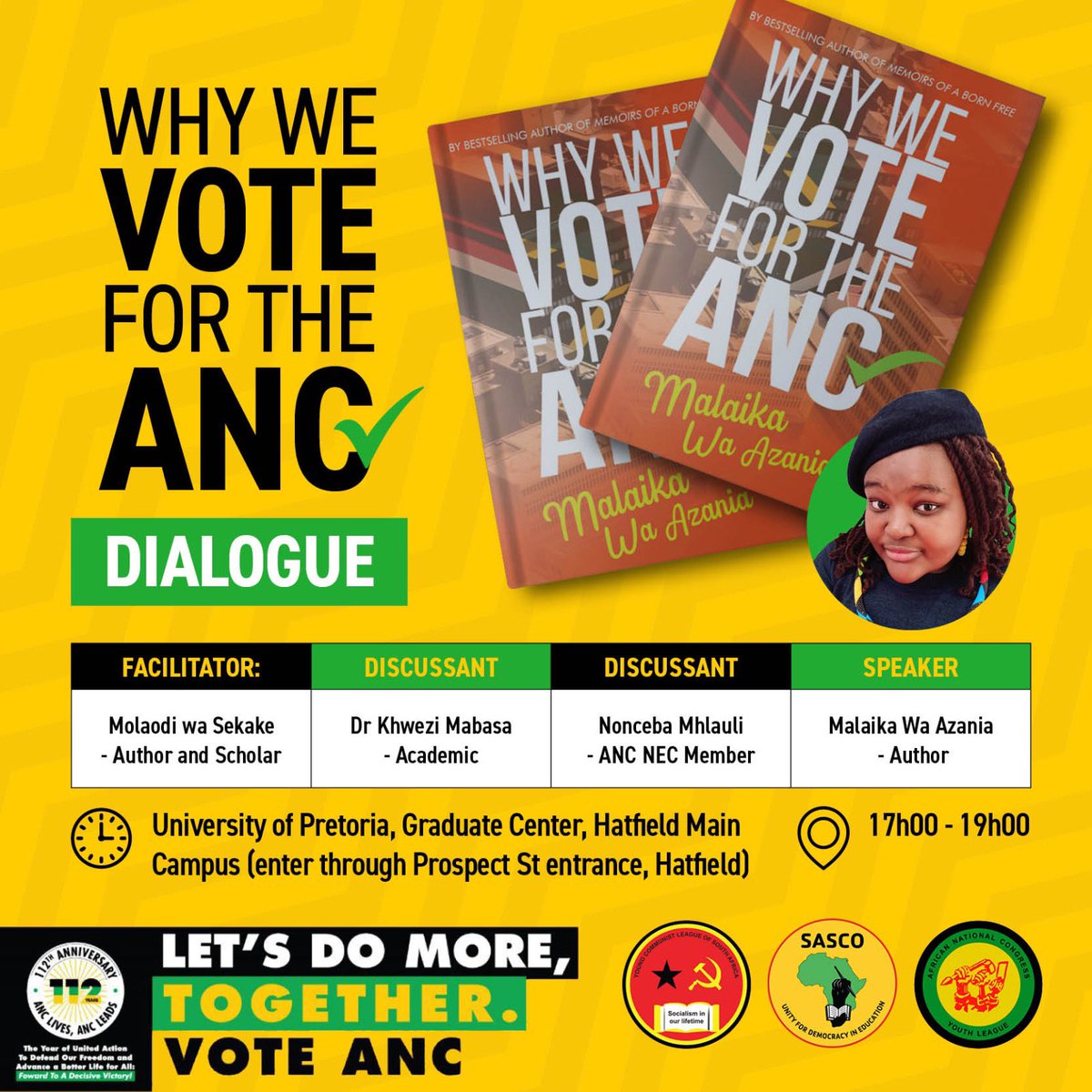 📍 Why We Vote For The ANC Dialogue at the University of Pretoria tomorrow! #VoteANC2024 🖤💚💛