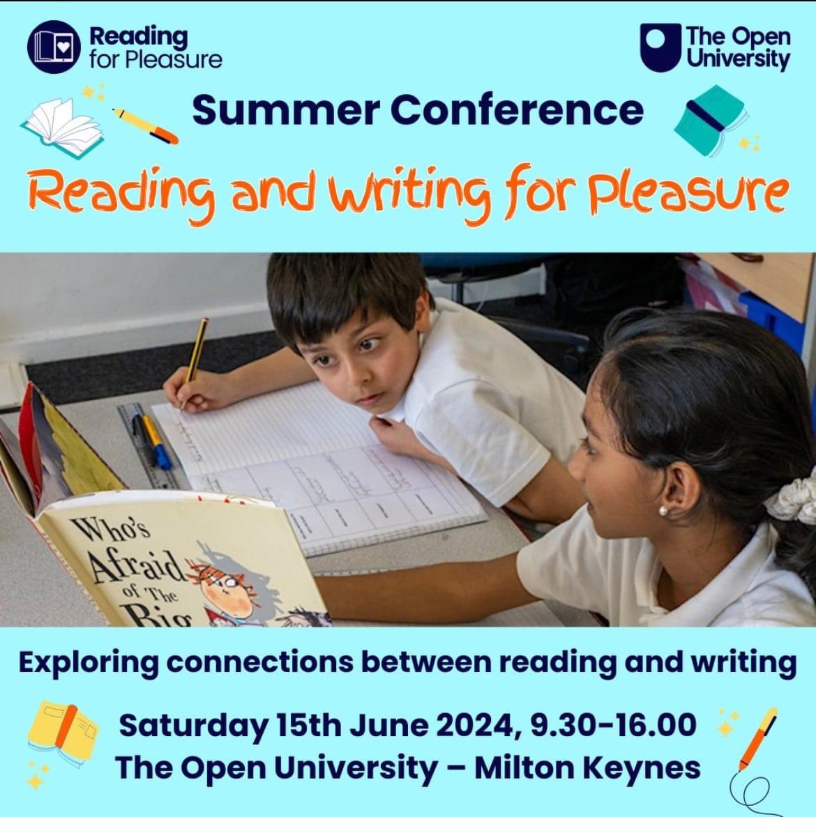 So pleased @ElmhurstPrimary teachers will be at the @OpenUni_RfP conference in June. We do these trips annually & they are my fave thing we do for CPD. So inspiring & so practical. Great talks from @EarlyTrain @TeresaCremin @HGold_author @TobiasHayden @EllenCounter & more!