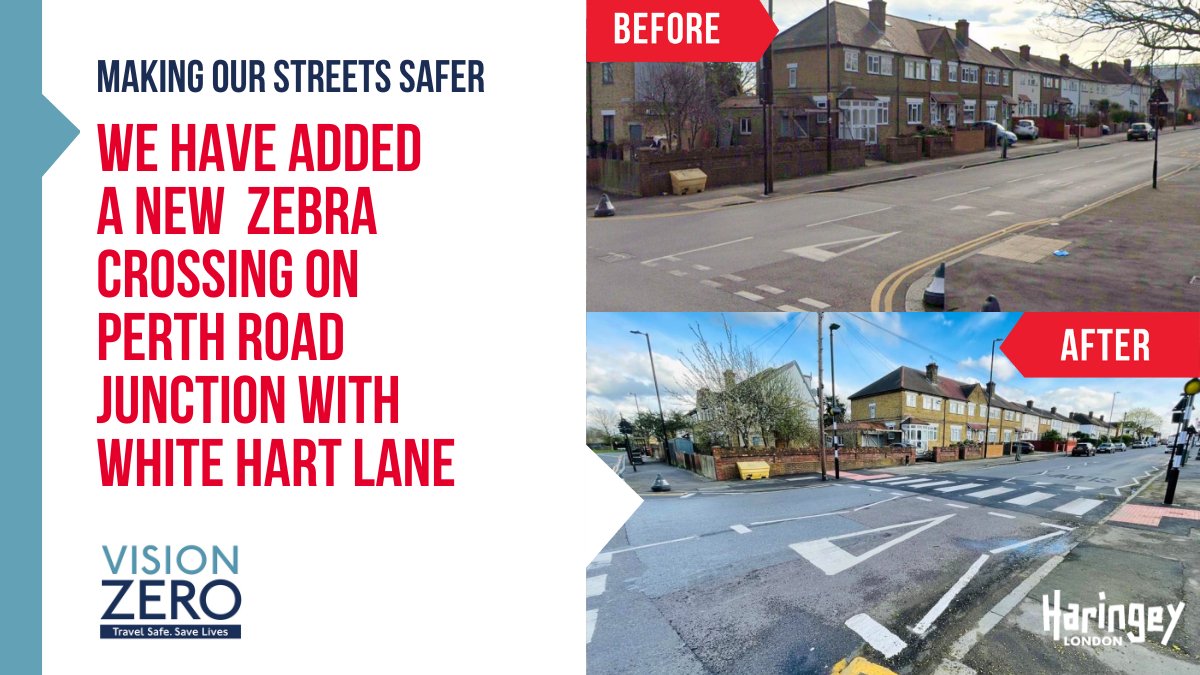 📢 We heard you, and we've taken action! A new zebra crossing is now installed on Perth Road near the junction of White Hart Lane, improving pedestrian accessibility and road safety for everyone. 🚶 #VisionZeroLDN #Haringey