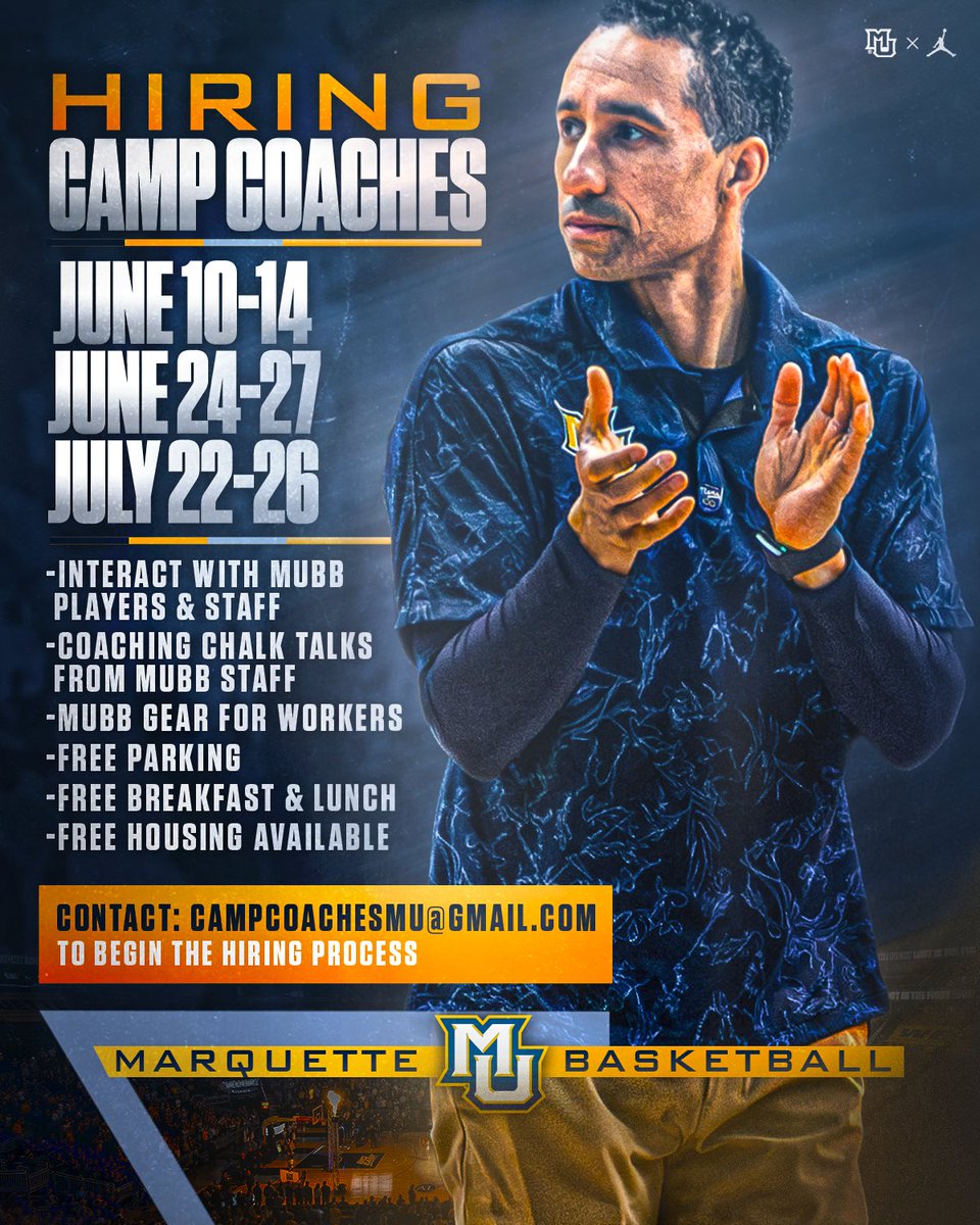 With our MUBB Summer Camps fast approaching, we are looking to fill out our Camp Coaches positions. If interested, please contact campcoachesmu@gmail.com to take the next steps. #MUBB | #WeAreMarquette