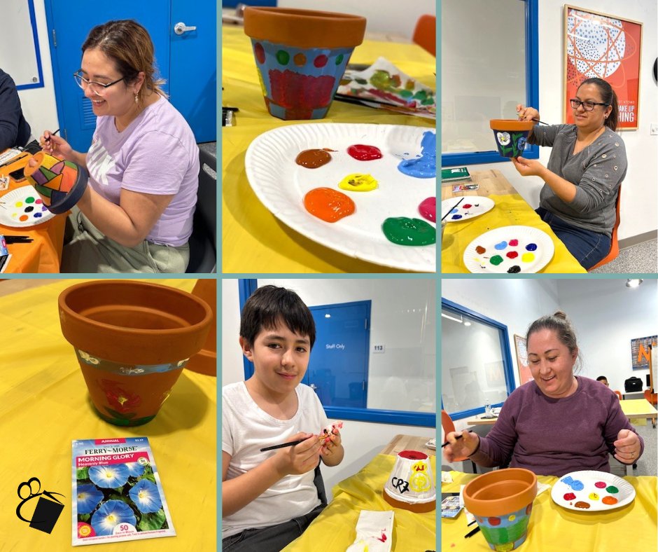 LiteracyConnec1's tweet photo. We celebrated springtime by painting flowerpots at a recent Family Literacy Program activity night. Look at all this beautiful creativity! 😄🌸 https://t.co/6nHNLvKspT