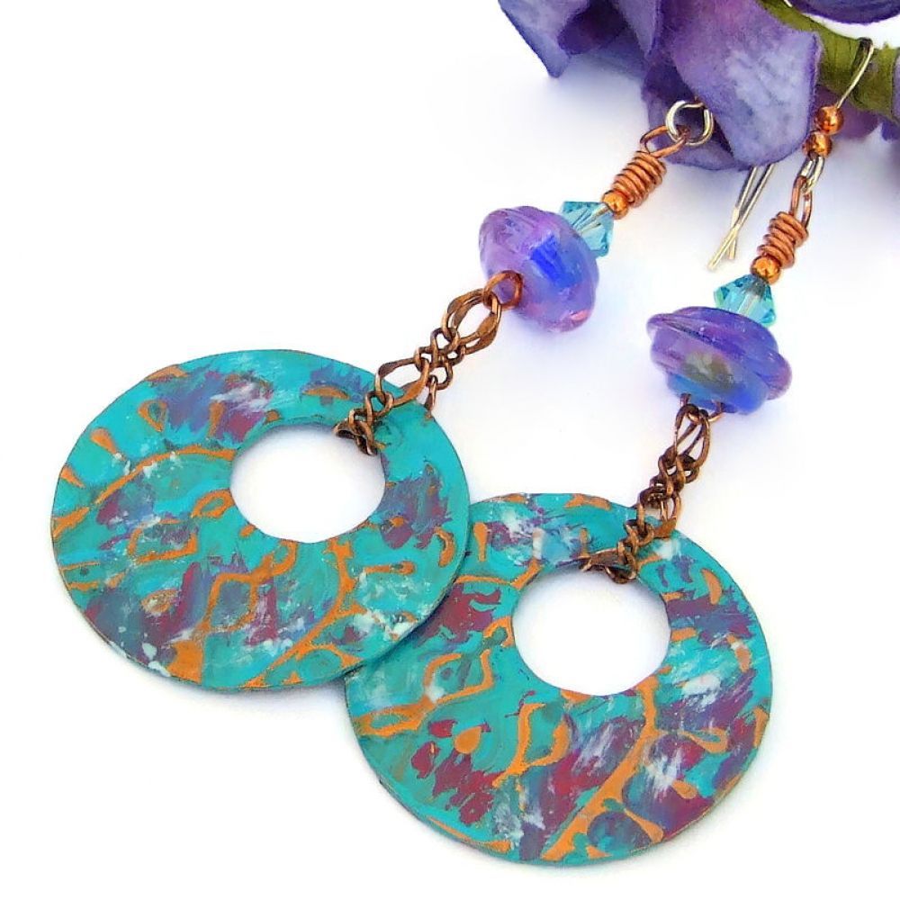 Colorful hand painted #boho hoop #earrings w/ lampwork glass beads! via @ShadowDogDesign #ShopSmall #BohoEarrings #HoopEarrings     bit.ly/BohoBeauties