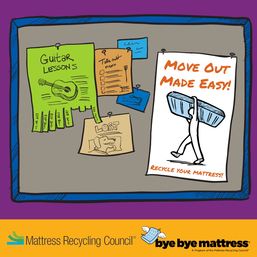 College move-out season is here! 🎓 Contact your city hall for recycling programs in your area or use our Bye Bye Mattress locator to find FREE collection sites for your mattress. ♻️ #MoveOut #Recycle #MattressRecycling

Bye Bye Mattress Locator: byebyemattress.com/find-a-facilit…