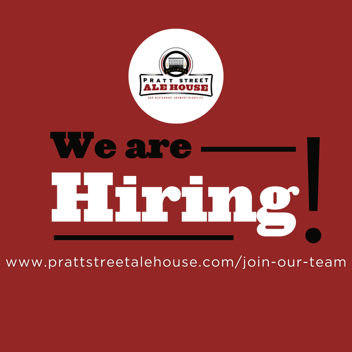 We're building our team! Full-time positions are now available with health/dental benefits included. Apply here: ow.ly/Q8R550P77c6. #prattstreetalehouse #baltimore #charmcity #bmore #mybmore #mdjobs #hiring