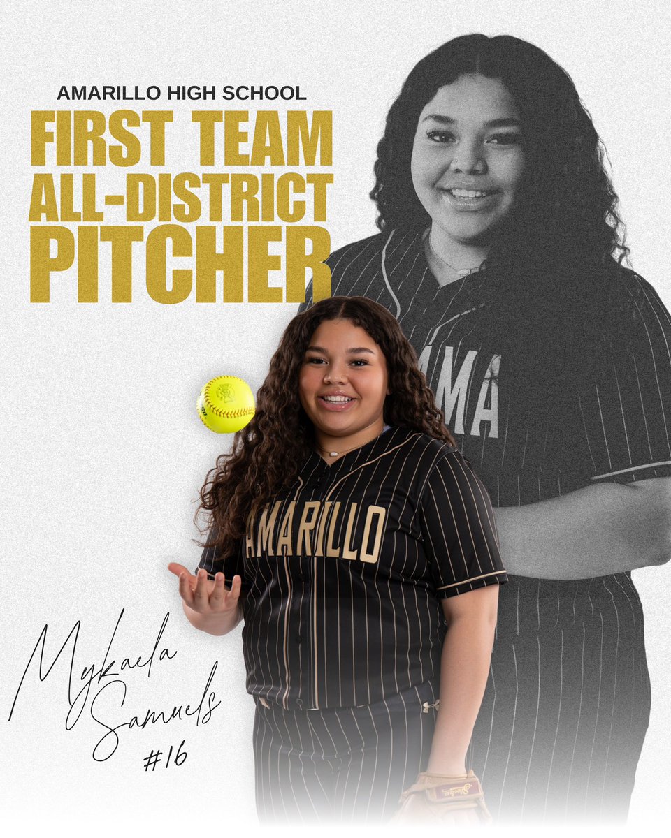Congratulations to Freshman Mykaela Samuels for being named 3-5A 1st Team All-District Pitcher! 💛🖤 #sandiesoftball