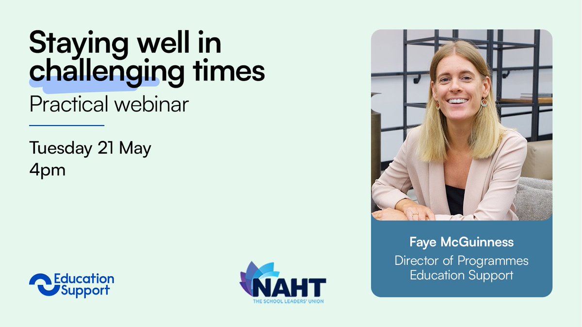 What can you do to stay mentally healthy when the pressure is on? Join our practical webinar with @NAHTnews to discover evidenced-based strategies for staying well during times of challenge, such as inspections. Sign up: ow.ly/2yF350RurSg #SchoolLeaders #Inspections