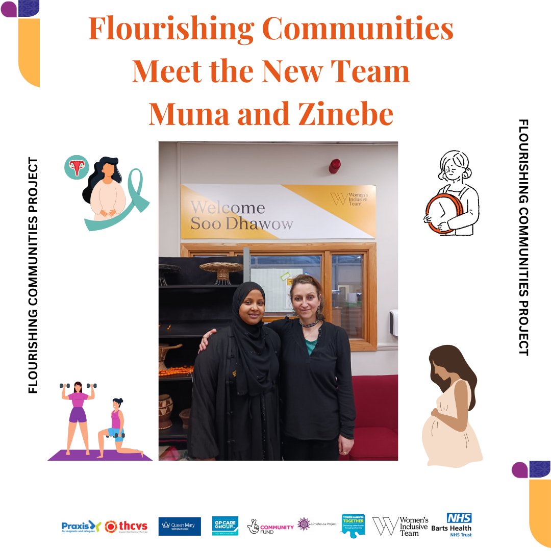 WomenInclusive's tweet photo. Introducing the dynamic duo driving our Flourishing Communities Project: Muna and Zinebe. They are taking over from Farah and Zainab who are now on maternity leave. Join us in welcoming them! @praxis_uk @nhs_eflt @thgpcaregroup @stbartholomewshospital @officialqmul #thcvs https://t.co/C4MhVc2aQF