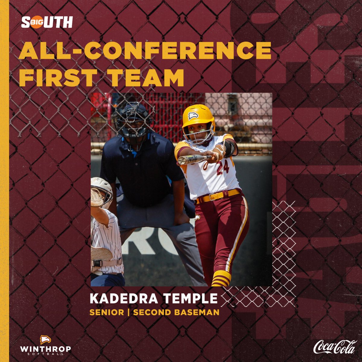 Winthropsoftbal's tweet photo. 𝗕𝗶𝗴 𝗦𝗼𝘂𝘁𝗵 𝗔𝗹𝗹-𝗖𝗼𝗻𝗳𝗲𝗿𝗲𝗻𝗰𝗲 𝗙𝗶𝗿𝘀𝘁 𝗧𝗲𝗮𝗺🏆

Congratulations KaDedra!

#ROCKtheHILL | #BigSouthSB https://t.co/LSYeO913je