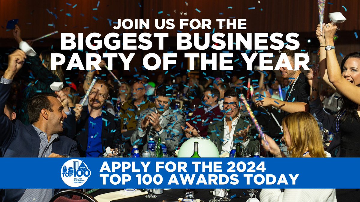 We've issued a call for applications for our 2024 Top 100 Awards program! The Top 100 list celebrates the fastest-growing, privately owned companies in #GreaterROC at one of the biggest parties of the year. 🎉 Learn more & apply online by June 21: greaterrochesterchamber.com/2024/05/06/cal…