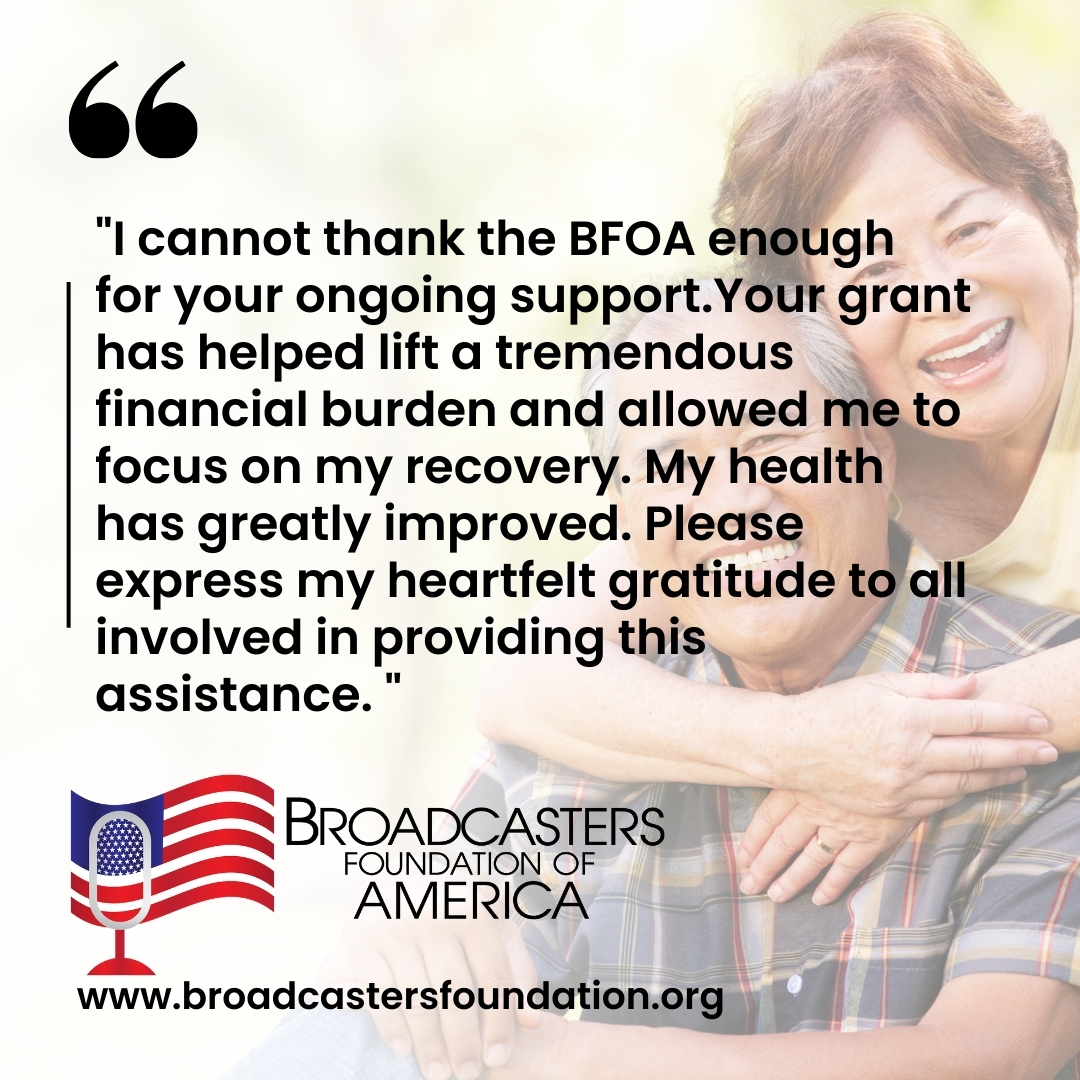 Our grantees say is best, 'Please express my heartfelt gratitude to all involved in providing assistance.' @BroadcastersFDN is the only charity dedicated to broadcasting professionals. Support your colleagues today! #BroadcastingHope