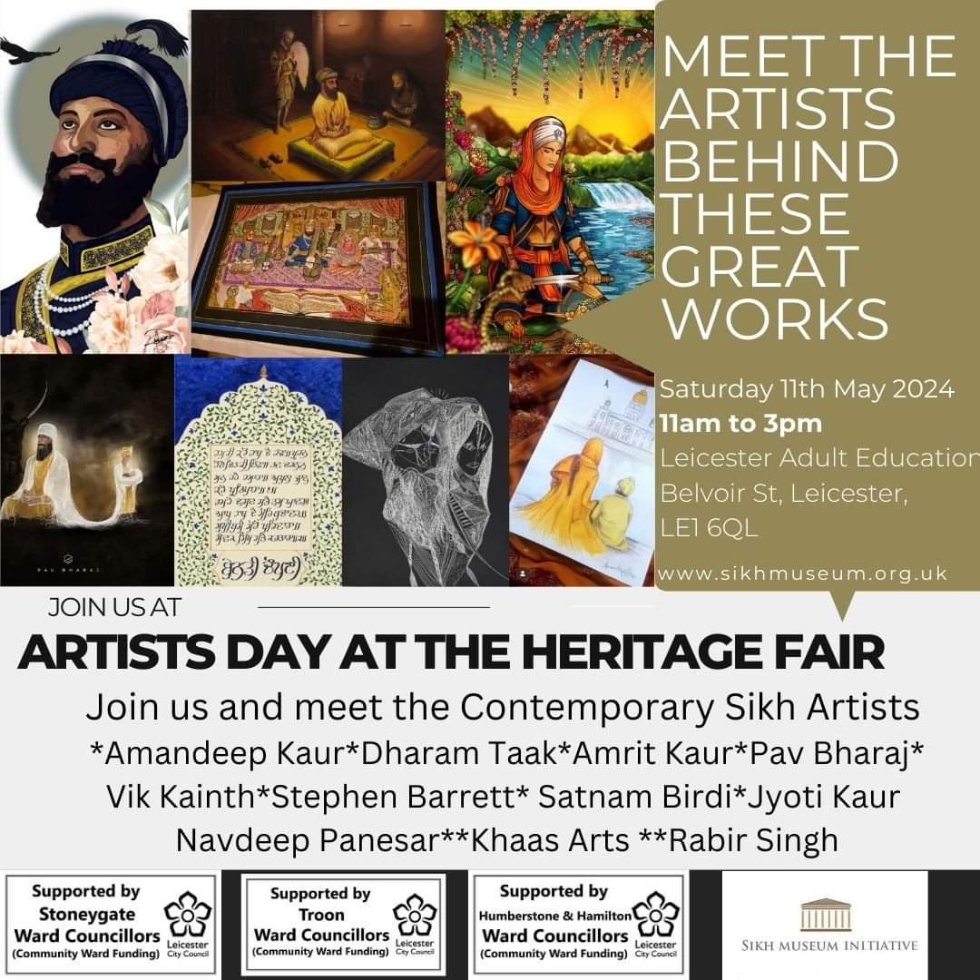 Come join us at the #heritagefair @LeicAdultEd this Saturday where you can meet the artists behind the #sikhartexhibition @KartarSBring @manjkaur_khalsa @Taran3D