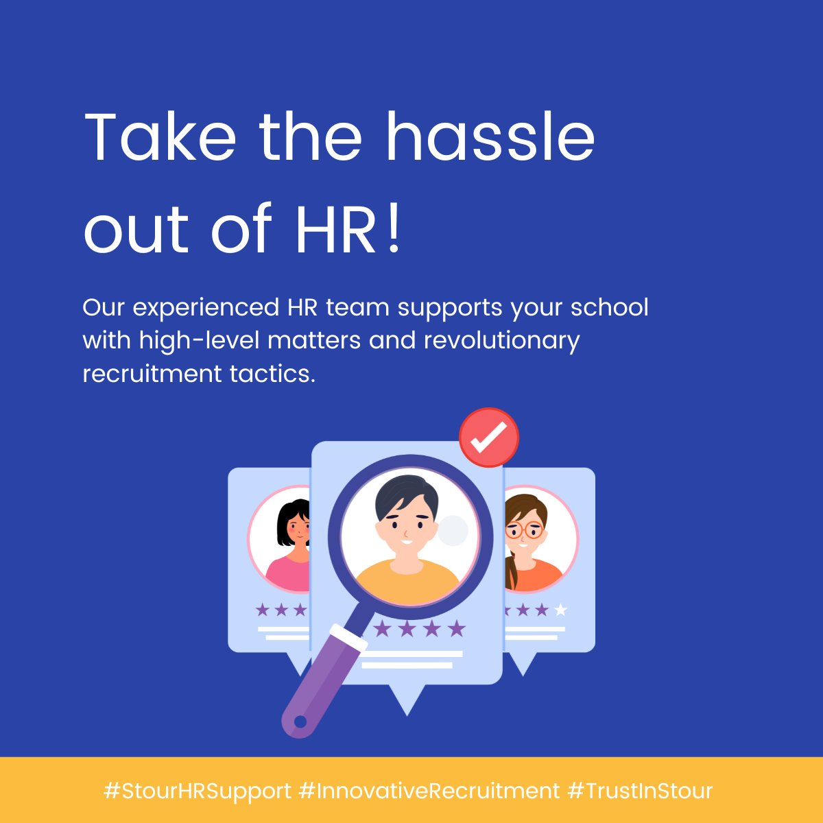 Our experienced HR team supports your school with high-level matters and revolutionary recruitment tactics.
Take the hassle out of HR!

#StourHRSupport #InnovativeRecruitment #TrustInStour 
For more info visit - thestouracademytrust.org.uk