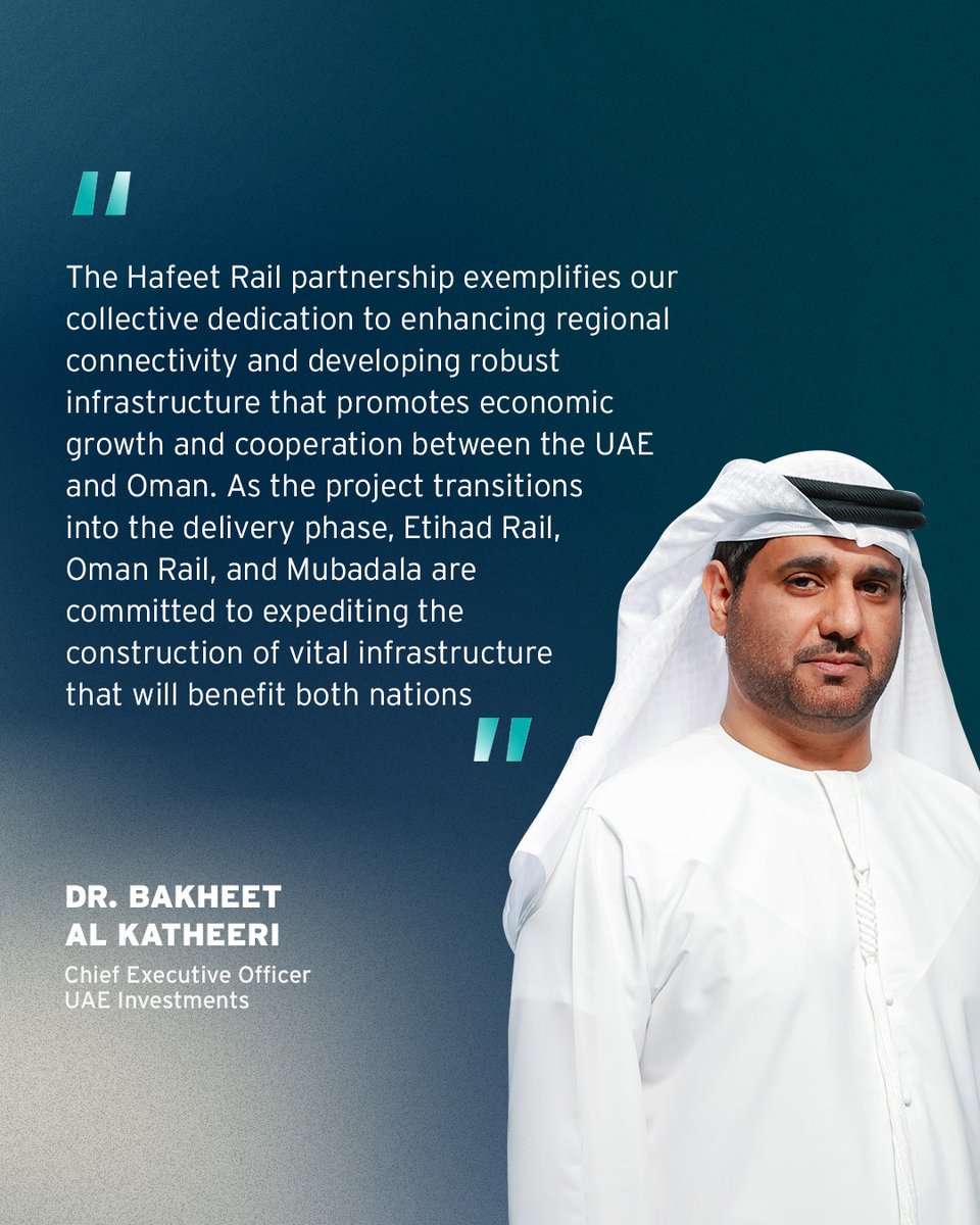 Read more about how the partnership between us, Etihad Rail and Oman Rail from Dr. Bakheet Al Katheeri our CEO of Mubadala’s UAE Investments, and how it lays the groundwork for various opportunities for all stakeholders.