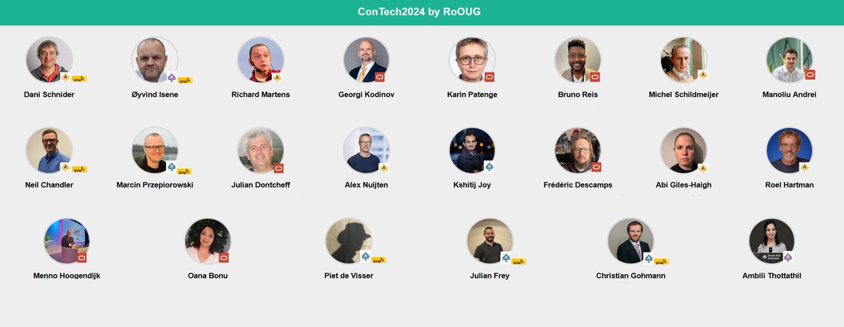 Mirela Ardelean (@mirela_rooug) on Twitter photo It's not easy to bring top speakers on stage and to keep the event free of charge. #RoOUG made it!
Have you registered yet? 2 days, +20 sessions, 23-24 May, Bucharest.
#contech2024
contech2024.rooug.ro/access/
<a href="/oracleace/">Oracle ACE Program</a> <a href="/oracleugs/">Oracle User Groups</a> <a href="/sym_42/">SYM_42</a> It's not easy to bring top speakers on stage and to keep the event free of charge. #RoOUG made it!
Have you registered yet? 2 days, +20 sessions, 23-24 May, Bucharest.
#contech2024
contech2024.rooug.ro/access/
<a href="/oracleace/">Oracle ACE Program</a> <a href="/oracleugs/">Oracle User Groups</a> <a href="/sym_42/">SYM_42</a>
