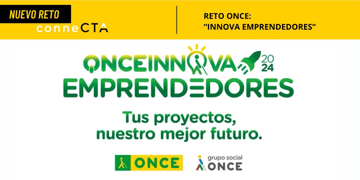 📢 Nuevo #retoCTA disponible en nuestra plataforma #conneCTA 🚀  La ONCE impulsa los mejores proyectos de #innovación #inclusiva a favor de las personas ciegas. ¡Participa! ⏳ Hasta el 20/05/24 👉🏻 i.mtr.cool/axsllunulr