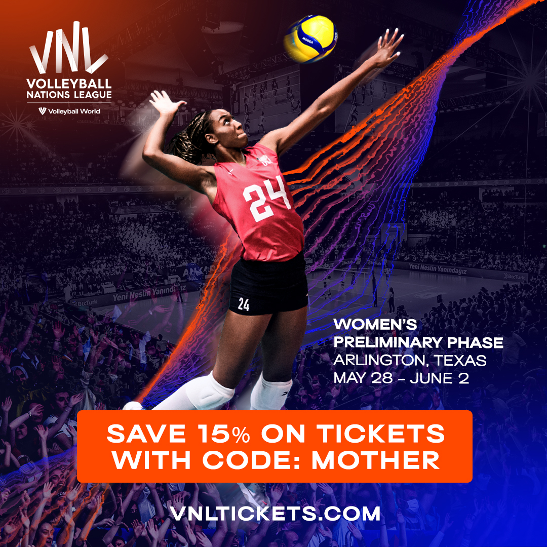 Catch the action at the women’s VNL in Arlington, TX May 28-June 2, the last major volleyball event before the Olympics. 🏐🇺🇸 SAVE 15% on Adult tickets and up to 30% off on kids’ tickets with promo code: MOTHER Buy yours at VNLTickets.com   #VNL2024 #BePartOfTheGam