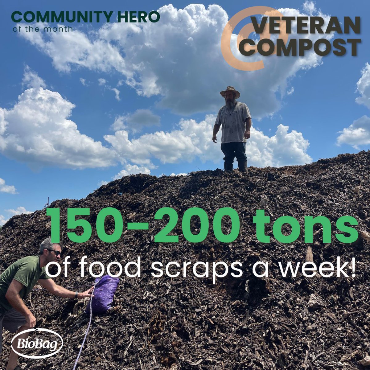 Highlighting Veteran Compost for our Community Hero of the Month! This team of 25 is staying busy in the DMV area as they're handling around 150-200 tons of food scraps a week! Keep up the good work! #greencommunities #composting