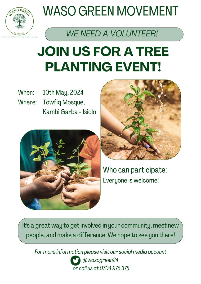 At @wasogreen24, our main green advocacy service is community engagement. We engage with local communities to promote #environmental awareness and encourage participation in conservation activities. Join us on Friday for a tree planting event. #JazaMiti #ClimateAction