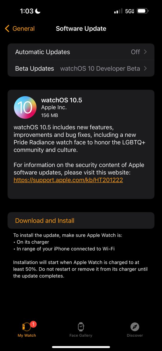 watchOS 10.5 RC2 is available over the air now too