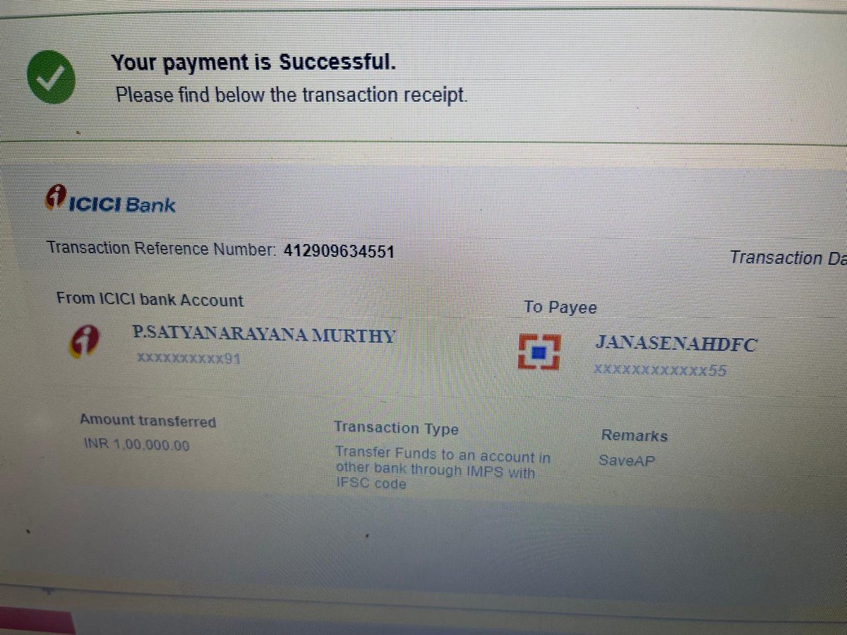 *శ్రీ Satya penesetti గారు April Donation Rs/- 1,000,00.00(1 lakh rupees)*🙏 To ⁦@JanaSenaParty⁩ 🫶🫶🫶