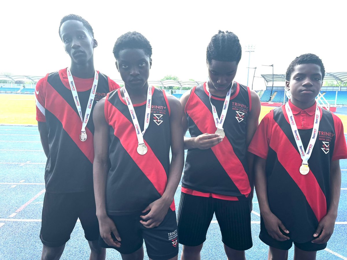 A great day out in the sunshine for our Yr9 athletes at Sports City. Silver medals for Ernie: 200m, Mia: 800m, Abigail: High Jump and our boys’ relay team. A fantastic team effort! #TeamTrinity #OneTeam