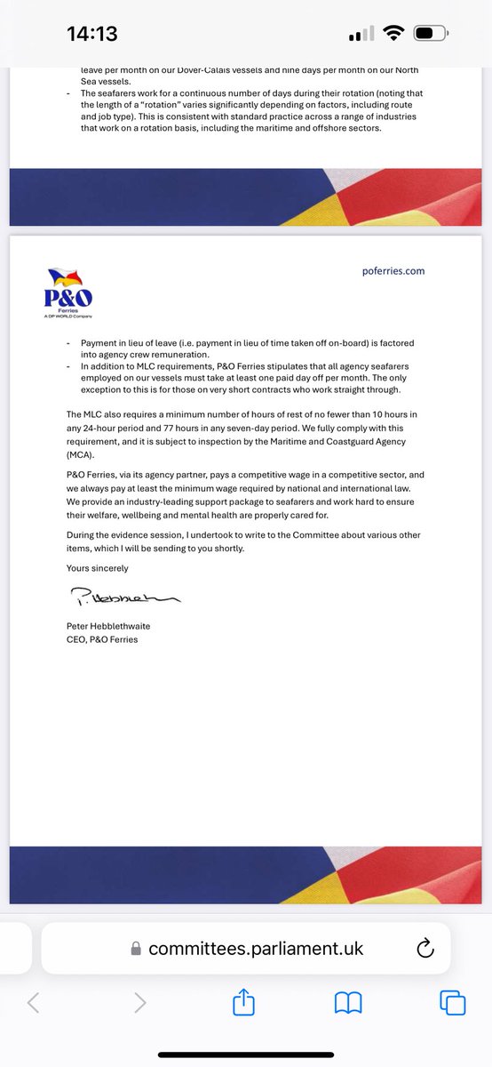 New: It’s all happening in Dover. The boss of P&O Ferries has written to MPs on @CommonsBTC to correct the evidence he gave yesterday. Peter Hebblethwaite’s letter suggests he is concerned he may have mislead parliament.
