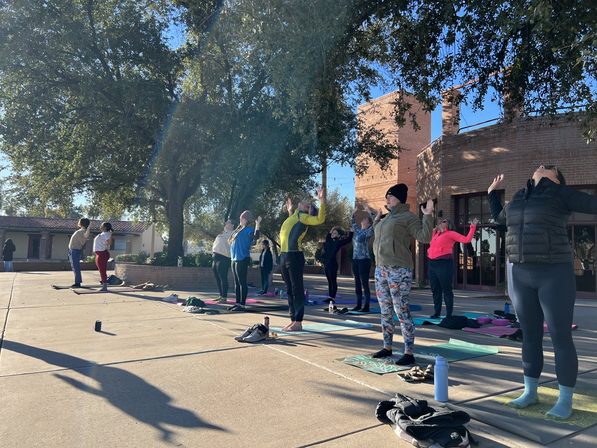 Last chance to enjoy FREE morning yoga OUTDOORS before it's moved inside the Encanto Park Clubhouse for the summer. Register for this Saturday (5/11) at phoenix.gov/fitphx. 💪🌳 @PhoenixParks @AARP