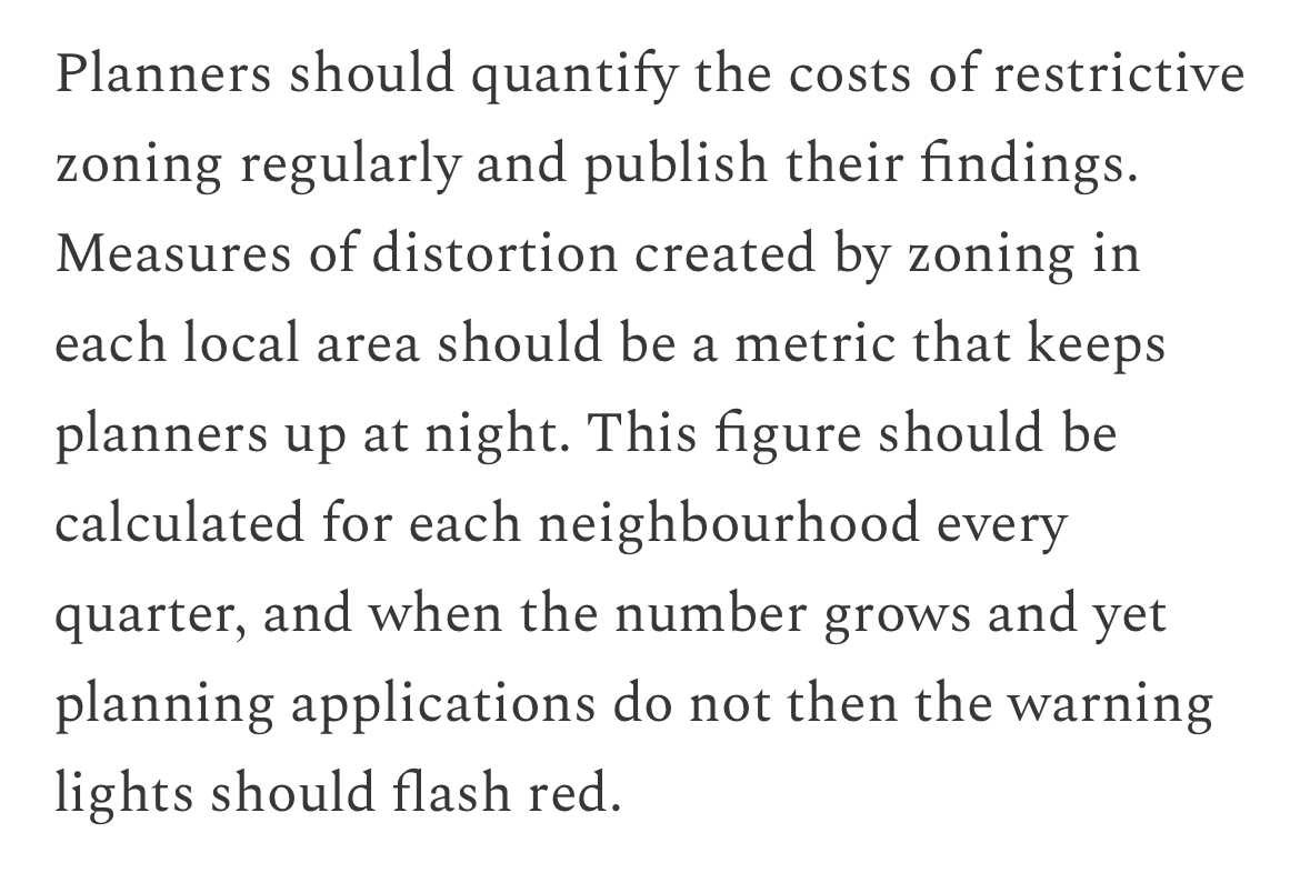 Great post. Unfortunately, I am increasingly convinced that most planners don't even have a conceptual framework to understand how restrictive zoning does harm. Let alone the ability to quantify the harm done.
