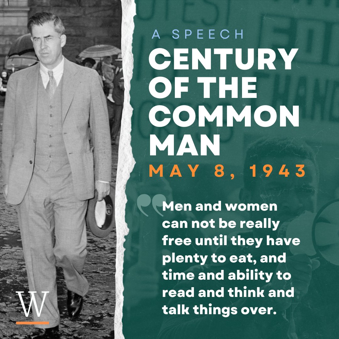 On May 8th 1942, Henry Wallace gave his famous 'The Century of the Common Man' speech to the Free World Association Dinner in New York. In his speech, Wallace expresses his vision for a democratic, just, and equitable world order. 🔈 Give it a listen: henrywallace.org/speeches