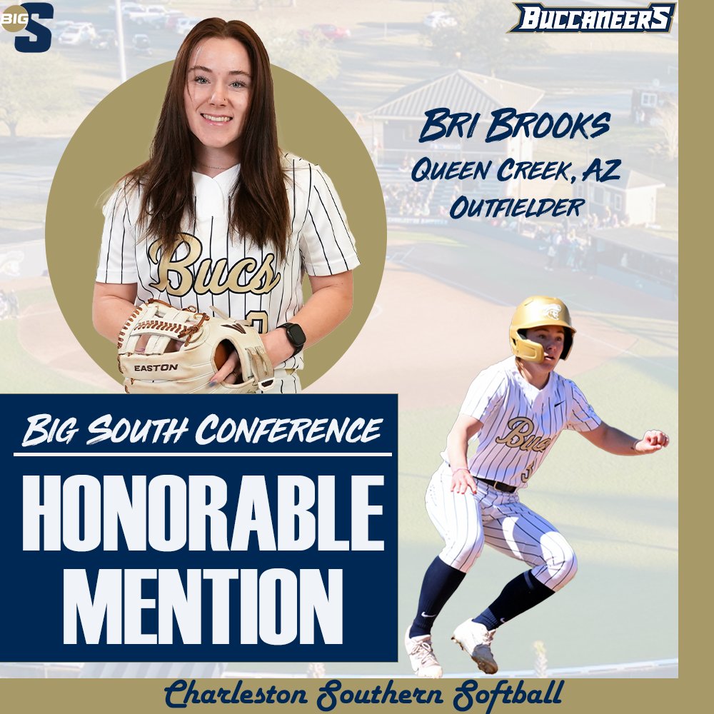𝐇𝐨𝐧𝐨𝐫𝐚𝐛𝐥𝐞 𝐌𝐞𝐧𝐭𝐢𝐨𝐧!! Congratulations to Bri Brooks, who was an Honorable Mention from the Big South for the 2024 season! 👏👏 She hit .354 in conference play and had a .415 on base percentage! #RaiseTheShip // #BucStrong