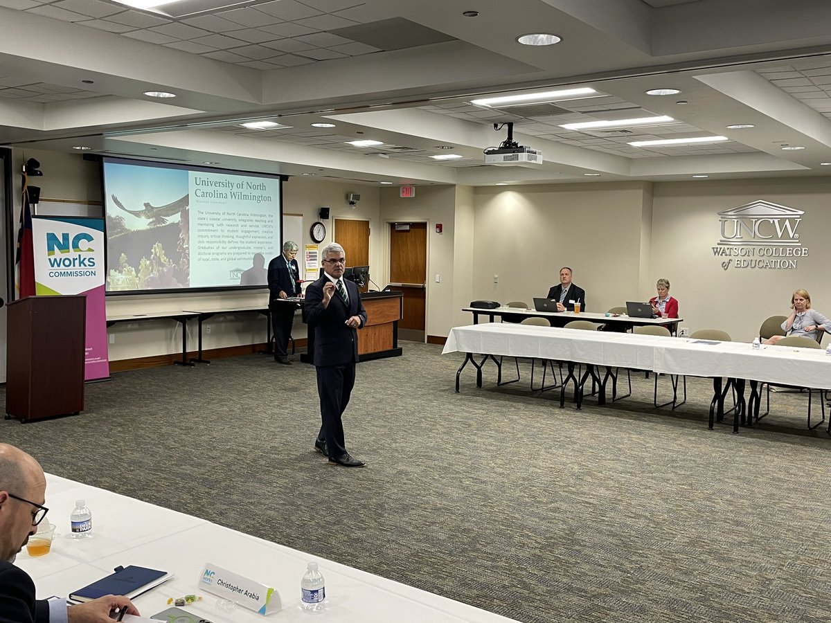 .@UNCWilmington Provost Dr. James Winebrake makes welcoming remarks to the #NCWorksCommission, which is holding its quarterly meeting on this growing campus. UNCW will soon offer a bachelor’s in workforce learning/development. #WorkforceWednesday #NCWorks