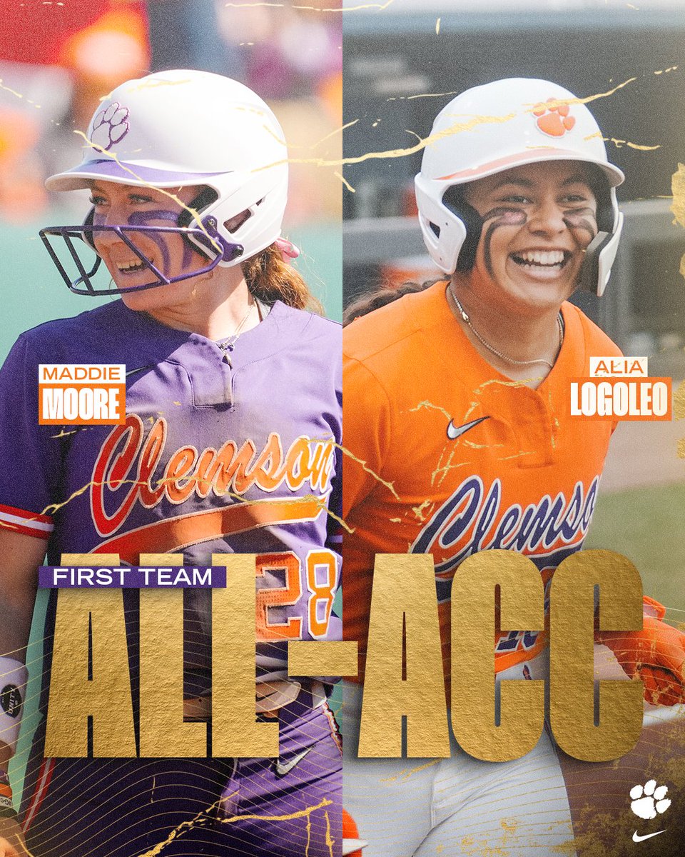 ✨ First Team All-ACC ✨ Congrats to Maddie Moore and Alia Logoleo on their selections! This is Moore's first all-conference accolade after leading Clemson with a .438 average in ACC play. Logoleo earns first-team honors for the second time and fourth total All-ACC accolade!