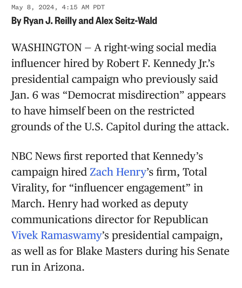 Good god! Does the RFK Jr campaign vet their staff before hiring or is this by design?! 🚨RFK Jr.'s new hire who downplayed Jan. 6 appears to have been at the Capitol during the attack.