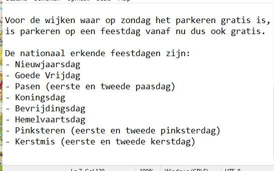 In november'23 hebben we met <a href="/CDATilburg/">CDA Tilburg</a> , <a href="/VVDTilburg/">VVD Tilburg</a> e.a. ervoor gepleit om het gratis parkeren op zondag uit te breiden met erkende feestdagen. Vanaf nu is het zover! 

De eerste feestdag die als zondag voor het parkeren wordt beschouwd is Hemelvaartsdag: 9 mei.